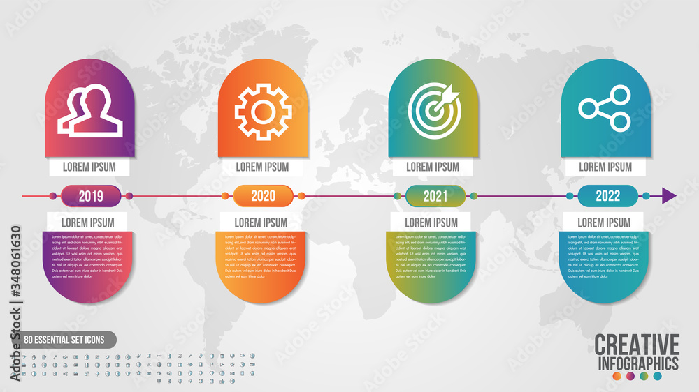 Poster infographic modern timeline design vector template for business with 4 steps or options illustrate a