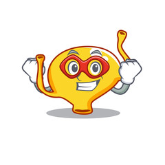 A cartoon character of bladder performed as a Super hero