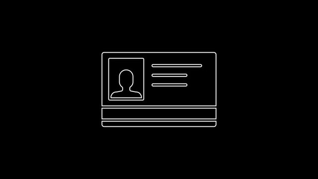 White line Identification badge icon isolated on black background. It can be used for presentation, identity of the company, advertising. 4K Video motion graphic animation