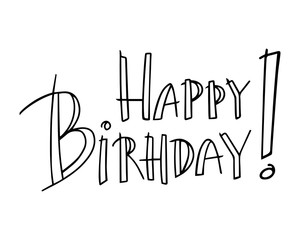 Handwritten Happy birthday lettering for greeting card, print or web banner. Vector illustration isolated on white background.