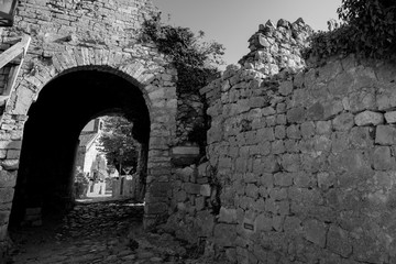 the walls of the ruined fortress and the stones from which it is made