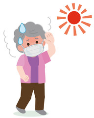 マスク熱中症　高齢女性　イラスト