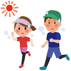 熱中症　ランニングする男女　イラスト