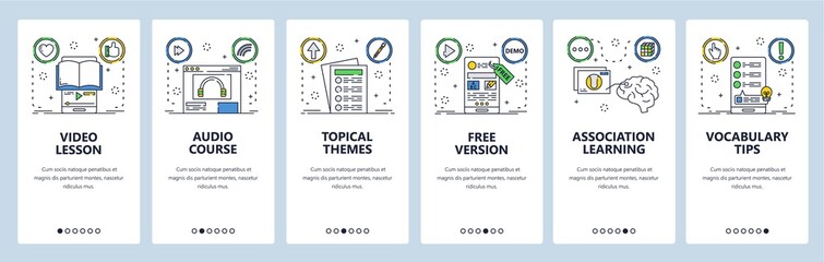 Learning website and mobile app onboarding screens vector template