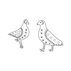 A sketch of two pigeons looking at each other