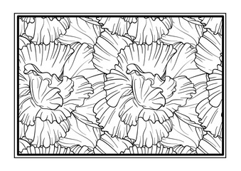 Decorative ornamental coloring page for art therapy. Black and white poppy flowers card.