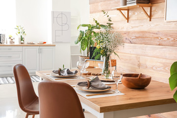 Served table in modern dining room