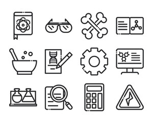 science and research laboratory study icons collection line style icon