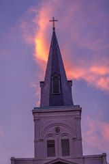 Sunset Saint Louis Cathedral Facade New Oreleans Louisiana