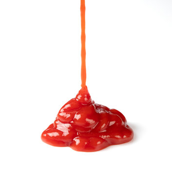 Hanging ketchup on a white background