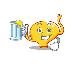 A cartoon concept of bladder rise up a glass of beer