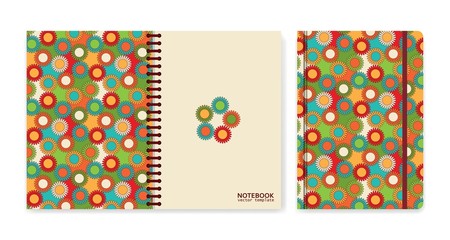 Fototapeta premium Cover design for notebooks or scrapbooks with vintage floral pattern. Psychedelic or hippie style backgrounds. Abstract flowers and groovy colors
