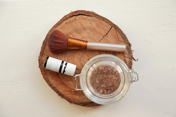 A jar of organic non-toxic chemicals free dry shampoo. DIY project for healthy low toxic living....