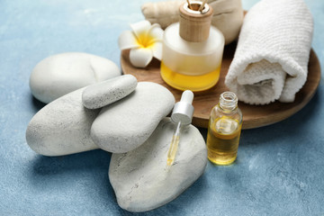 Beautiful spa composition on color background