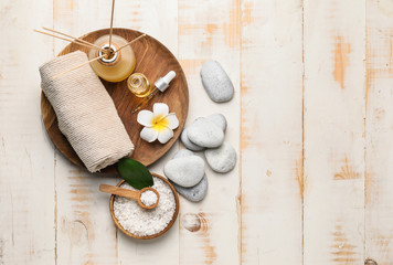 Beautiful spa composition on white wooden background