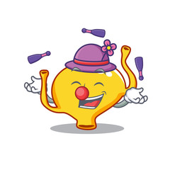 An attractive bladder cartoon design style playing juggling