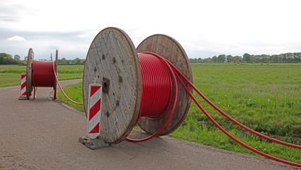 Huge roll of cable for underground cable installation