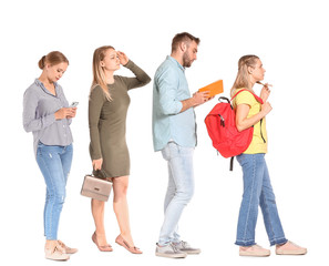 Fototapeta premium People waiting in line on white background