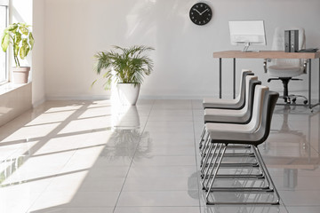 Interior of hall with empty chairs