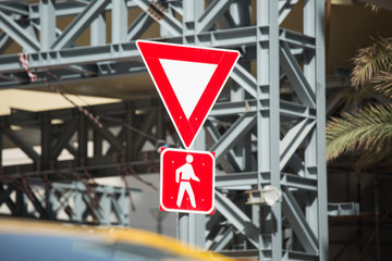 Give Way Uk Road sign with blurred background