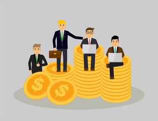 Project teamwork concept illustration of business people working together as team. businessman money coin
