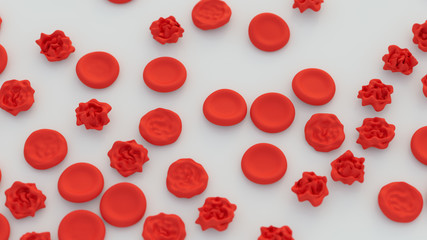 Red blood cells affected by hypertension disease 3D render