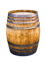 Wooden barrel for champagne on white background.