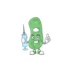 Friendly Nurse enterobacteriaceae mascot design style using syringe