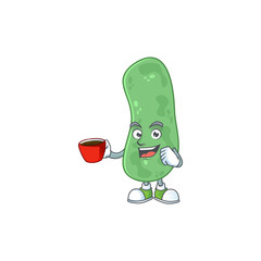 An image cartoon character of enterobacteriaceae with a cup of coffee