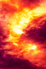 Red smoke flame  clouds on dark sky