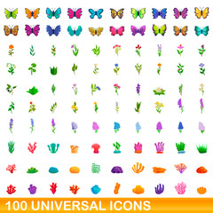 100 universal icons set. Cartoon illustration of 100 universal icons vector set isolated on white background