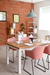 Table prepared for business meeting in office