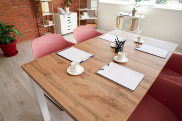 Table prepared for business meeting in office