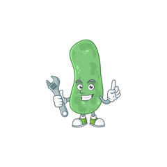 A mechanic enterobacteriaceae mascot character fix a broken machine