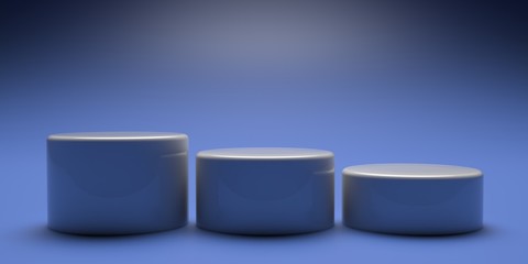 Display platforms set empty, round shape, blue color. 3d illustration