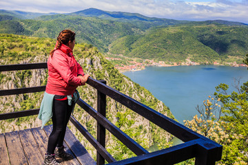 Fototapeta na wymiar Danube river Woman enjoy nature