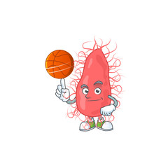An athletic escherichia cartoon design style playing basketball