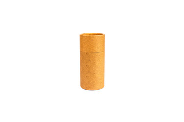 Closed paper tube with paper end caps, cardboard containers for packaging isolated on white background with copyspace, mockup