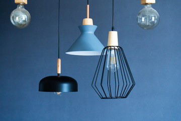 Interior decoration of stylish housing. Loft style incandescent lamp. Modern style home design