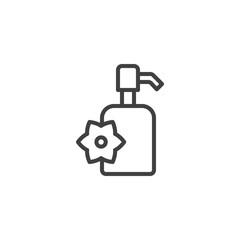 Massage therapy cosmetics line icon. linear style sign for mobile concept and web design. Spa cosmetics bottle outline vector icon. Symbol, logo illustration. Vector graphics