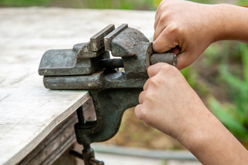 old iron vise for locksmith work