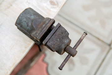 old iron vise for locksmith work
