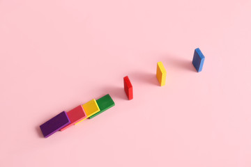 Blocks on color background. Concept of social distance