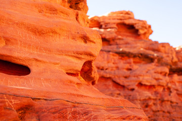 Bright, saturated and beautiful canyons against the blue sky, country Egypt. Background image
