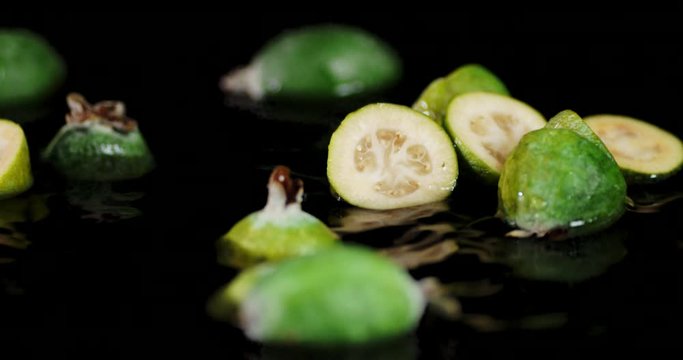 On feijoas falling water drops.