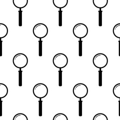 Magnifier seamless pattern. Vector background with magnifier.