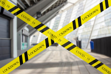 Closing sports arena areas for visiting Dangerous tapes or warning tapes. 