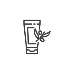 Olive cosmetics tube line icon. linear style sign for mobile concept and web design. Natural beauty cosmetics outline vector icon. Symbol, logo illustration. Vector graphics