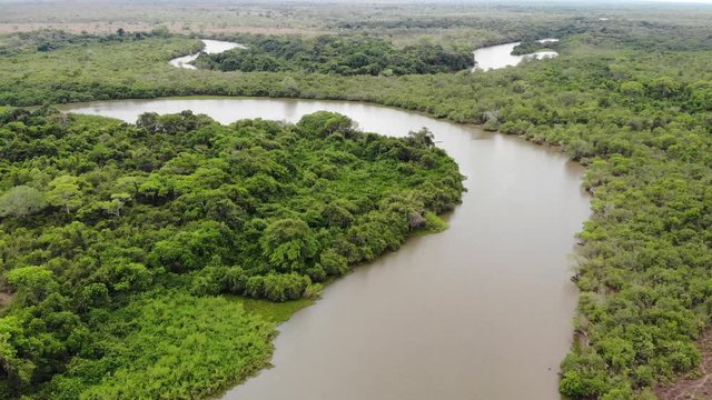 Flug über den Fluss Rio Negro im brasilianischen Pantanal