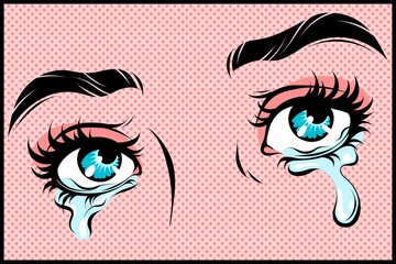 Vector hand drawn illustration of crying eyes. Comic style.